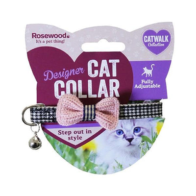 Rosewood Designer pink bow dogtooth cat collar - Ormskirk Pets