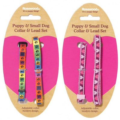 Rosewood Puppy Collar and Lead Set (Multi Paw & Bone Hearts) - Ormskirk Pets