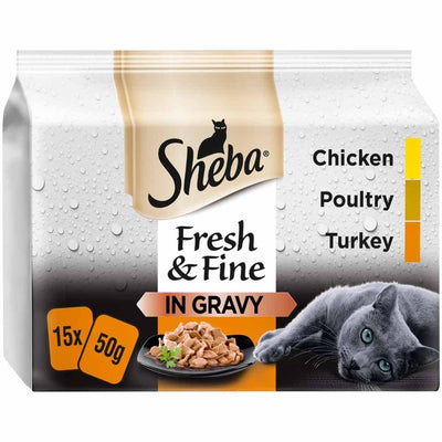 Sheba Fresh & Fine Wet Cat Food Pouches Poultry in Gravy 15 x 50g - Ormskirk Pets