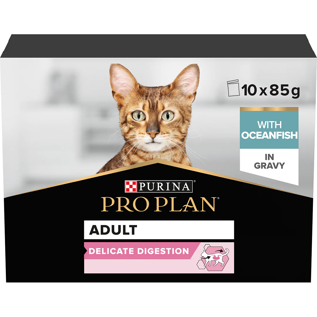 Pro Plan Cat Nutrisavour Adult Delicate Digestion With Ocean Fish In Gravy Wet Food Pouch 10X85G - Ormskirk Pets