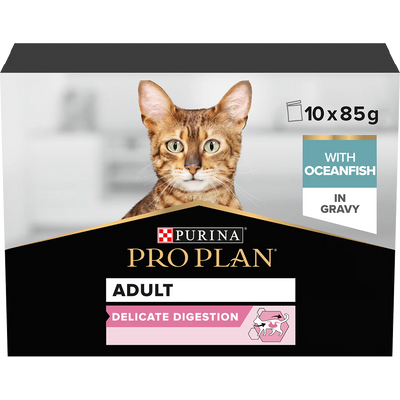 Pro Plan Cat Nutrisavour Adult Delicate Digestion With Ocean Fish In Gravy Wet Food Pouch 10X85G - Ormskirk Pets