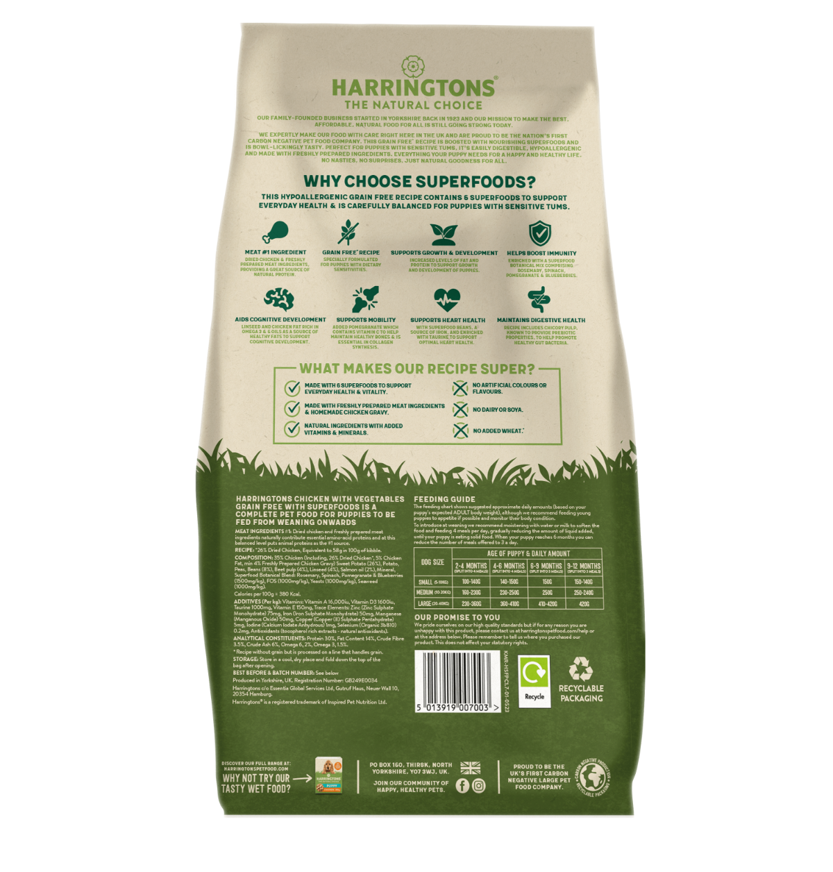 HARRINGTONS COMPLETE PUPPY SUPERFOODS GRAIN FREE CHICKEN & VEG 1.7KG