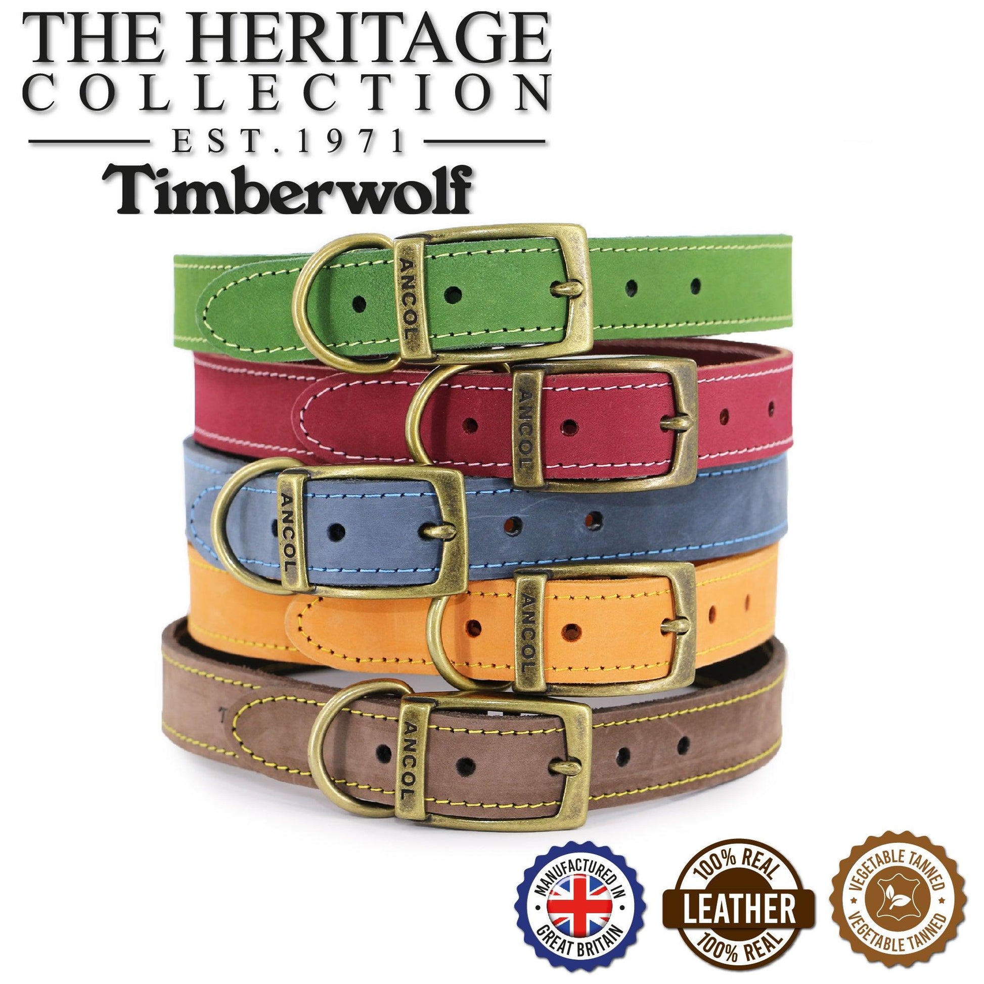 Ancol Timberwolf Leather Collar Sable 20-26cm Size 1 - Ormskirk Pets