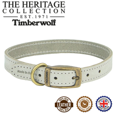 Ancol Timberwolf Leather Collar Light Grey