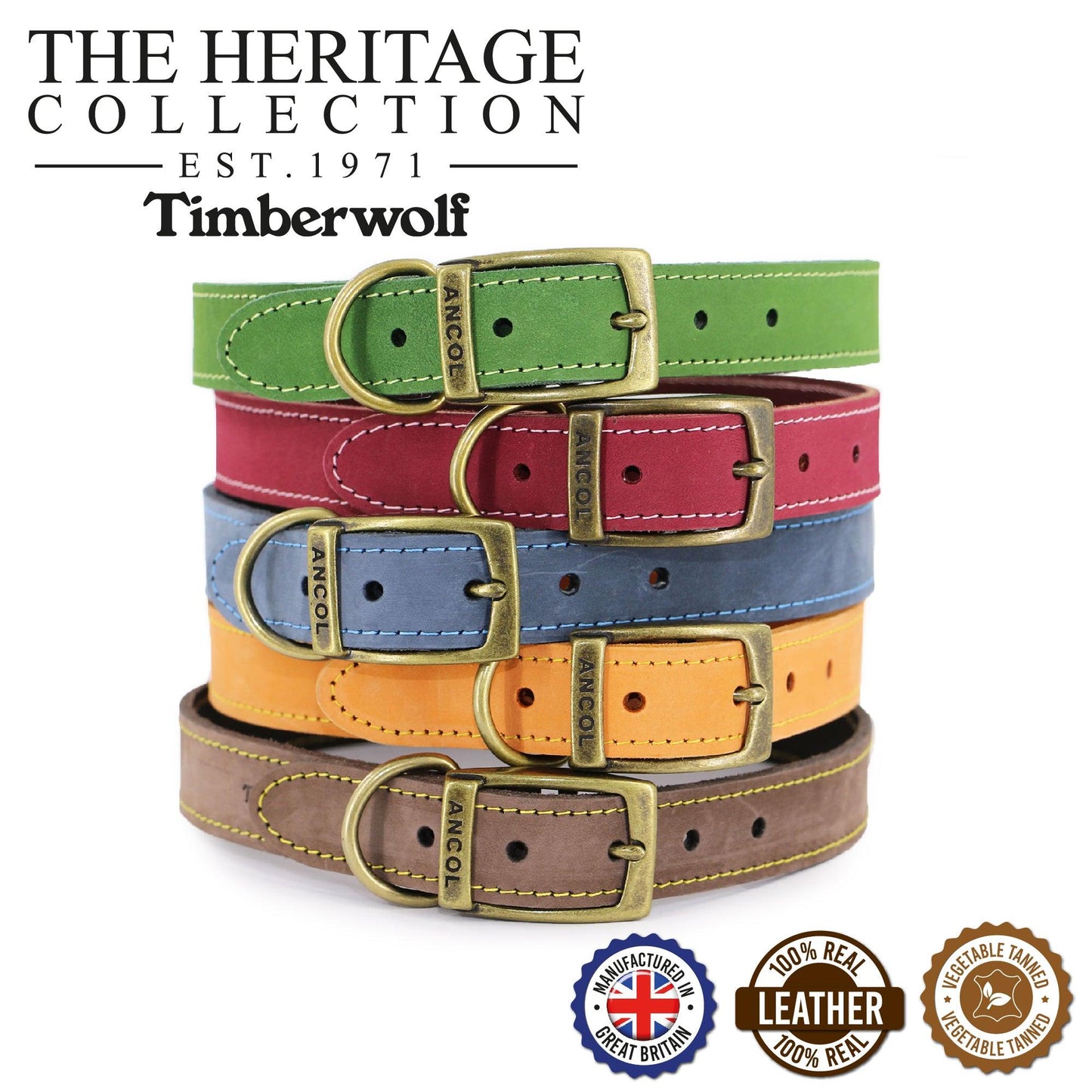 Ancol Timberwolf Leather Collar Sable 26-31cm Size 2