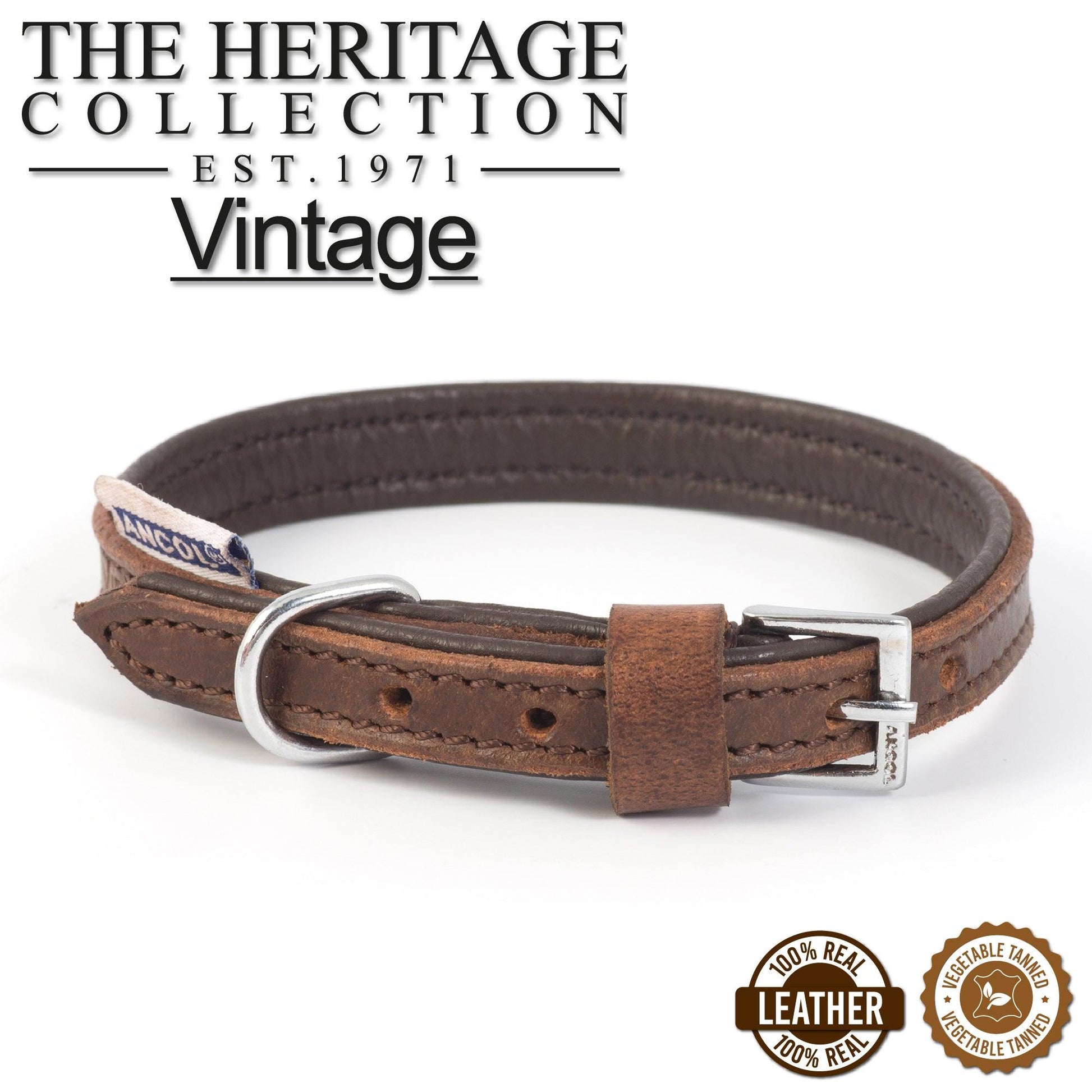 Ancol Vintage Leather Padded Collar 39-48cm Size 5 - Ormskirk Pets