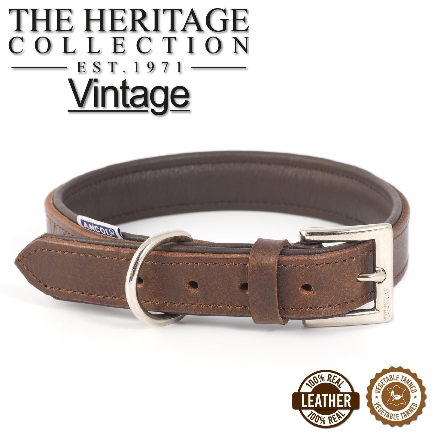 Ancol Vintage Leather Padded Collar 45-54cm Size 6