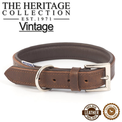 Ancol Vintage Leather Padded Collar 50-59cm Size 7