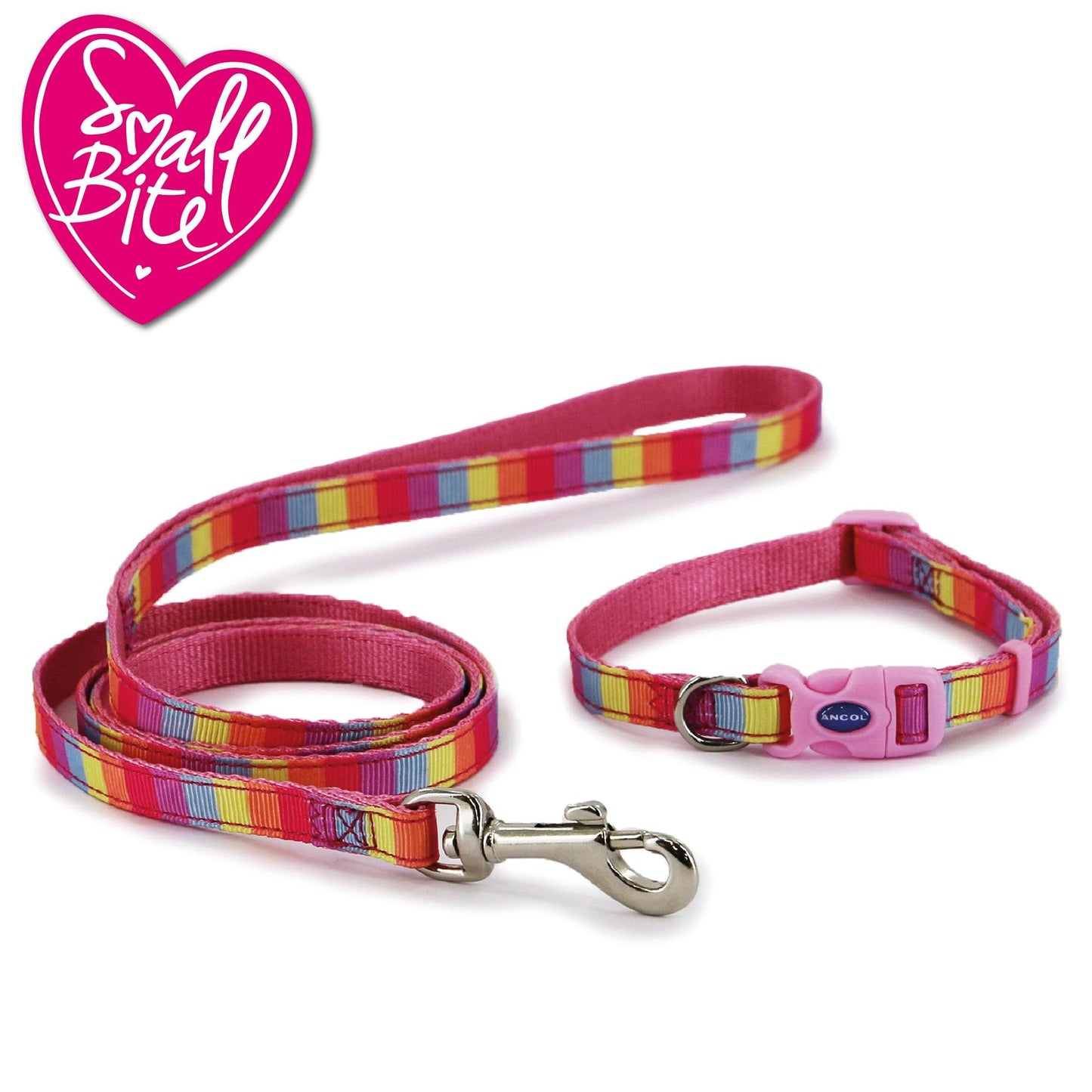 Ancol Small Bite Rainbow Collar Lead Set Pink - Ormskirk Pets