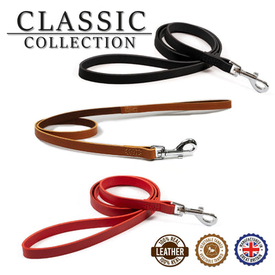 Ancol Classic Leather Lead Black1mx12mm