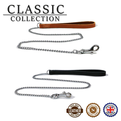 Ancol Leather Fine Chain Lead Tan 87cm