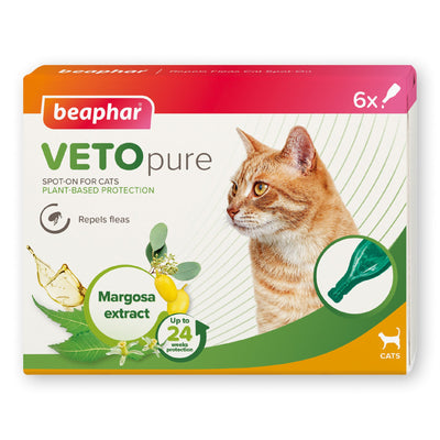 Beaphar VETOpure Plant-Based Protection Flea Spot-On for Cats - 6 Pipettes