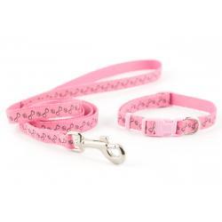 Ancol Paw & Bone Collar & Lead Set Pink 20-30cm - Ormskirk Pets