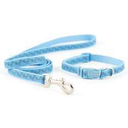 Ancol Paw & Bone Collar & Lead Set Blue 20-30cm - Ormskirk Pets