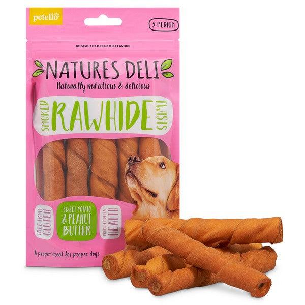 Natures Deli Smoked Hide Twist w Pnt Butter Med 5pk 150g Case of 10 - Ormskirk Pets