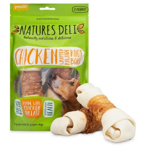 Bingham Farms Chicken Wrapped Rawhide Knot Bone Med 2pk 160g Case of 10 - Ormskirk Pets