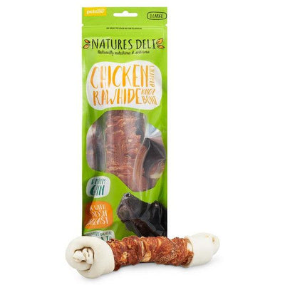 Natures Deli Chicken Wrapped Rawhide Knot Bone Lg 150g Case of 10 - Ormskirk Pets