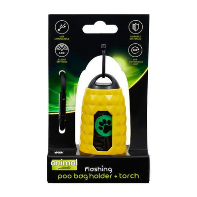 Animal Instincts Flashing Safety Poop Bag Holder & Torch Yellow - Ormskirk Pets