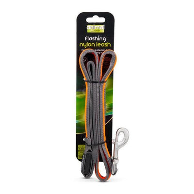 Animal Instincts Flashing Safety USB Nylon Leash Grey/Orange 1.2M - Ormskirk Pets