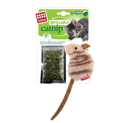 GiGwi Refillable Mouse Ziplock Cat Toy With x3 Catnip Bags Brown - Ormskirk Pets