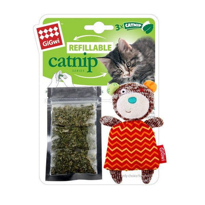 GiGwi Refillable Bear Ziplock Cat Toy With x3 Catnip Bags Red - Ormskirk Pets