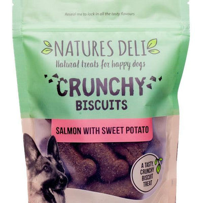 Natures Deli Crunchy Biscuit Salmon With Sweet Potato 225g Case of 10 - Ormskirk Pets