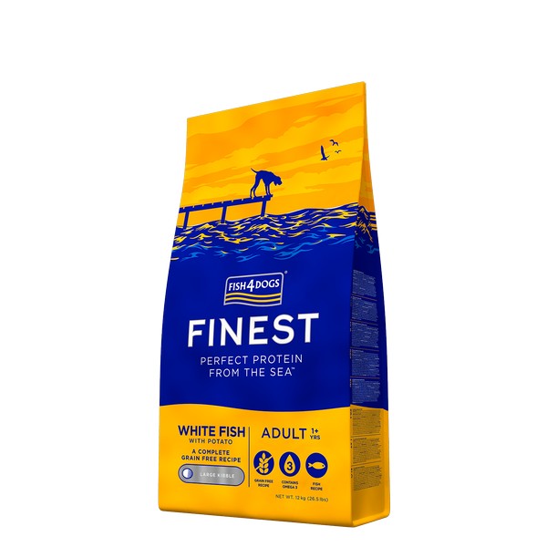 Fish4Dogs Finest Adult White Fish With Potato Small or Large Kibble 12kg