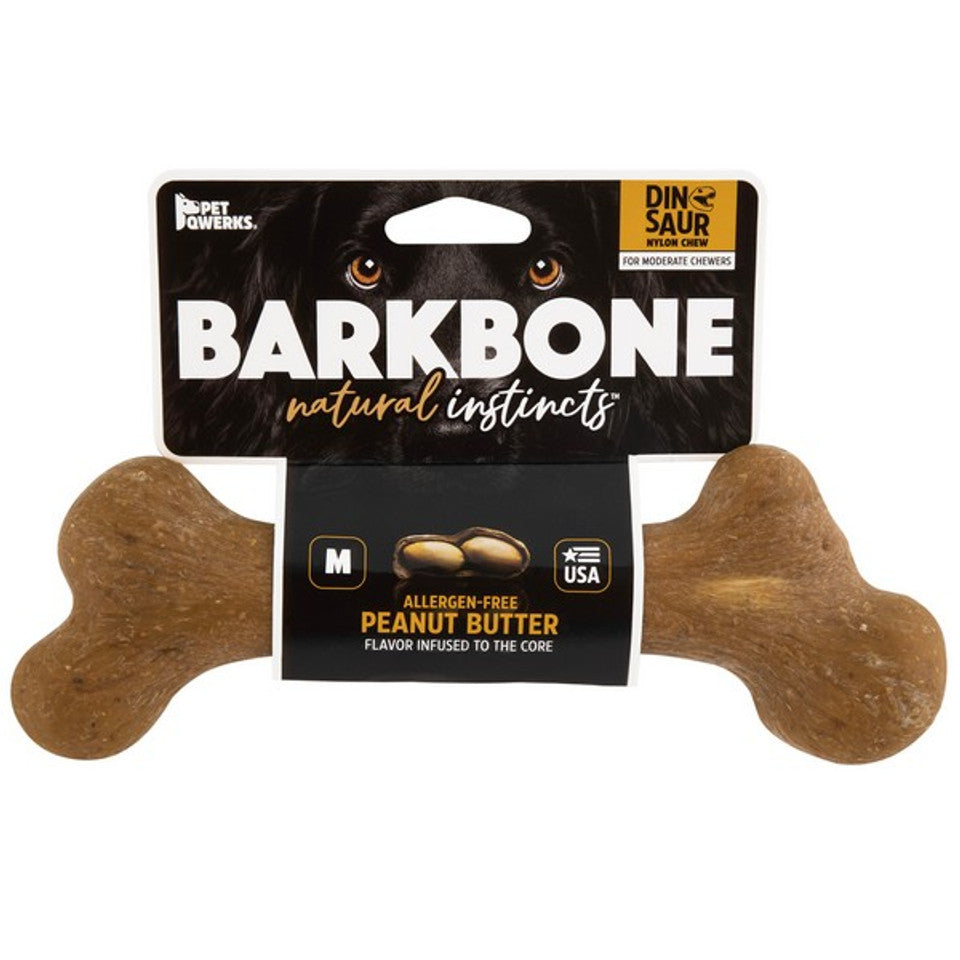 Pet Qwerks Dinosaur BarkBone Peanut Butter Wood Chew Toy