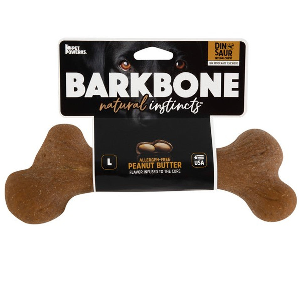 Pet Qwerks Dinosaur BarkBone Peanut Butter Wood Chew Toy