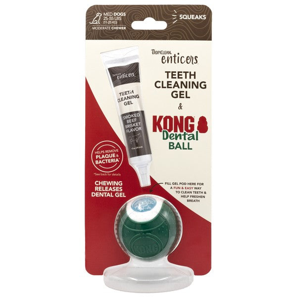 TropiClean Enticers KONG Dental Ball Kit Smoked Beef Brisket Flavour