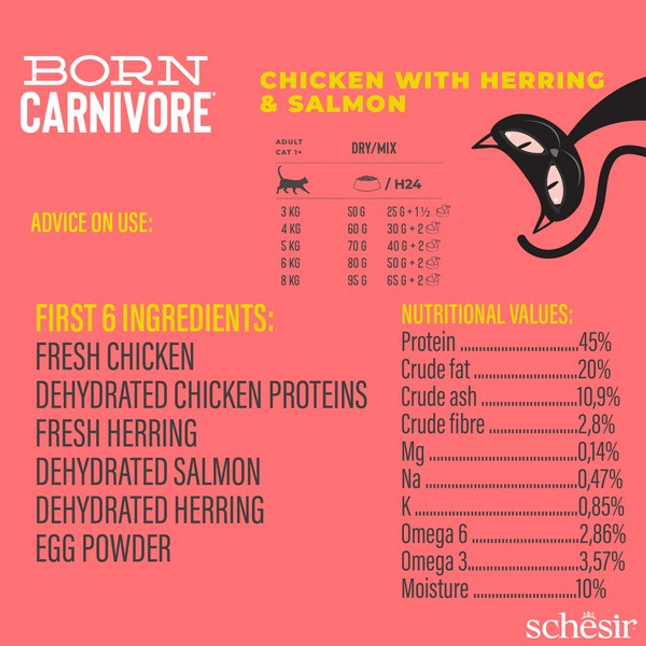 Schesir Dry Born Carnivore Chicken & Herring Adult 255G x 8