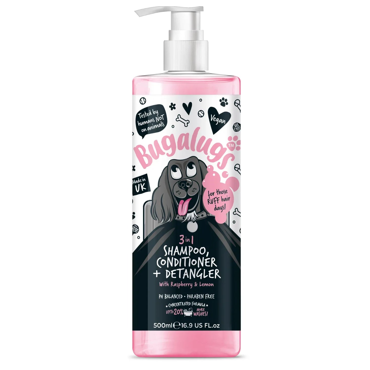 BUGALUGS 3 IN 1 SHAMPOO, CONDITIONER & DETANGLER
WITH RASPBERRY & LEMON 250ml