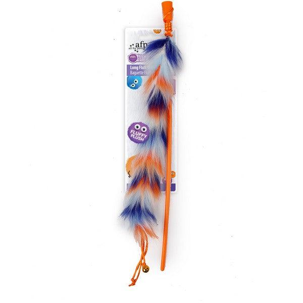 All For Paws Furry Ball Long Fluffy Wand Orange - Ormskirk Pets