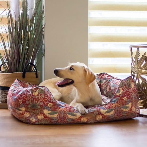 William Morris Square Dog Bed Strawberry Thief Print