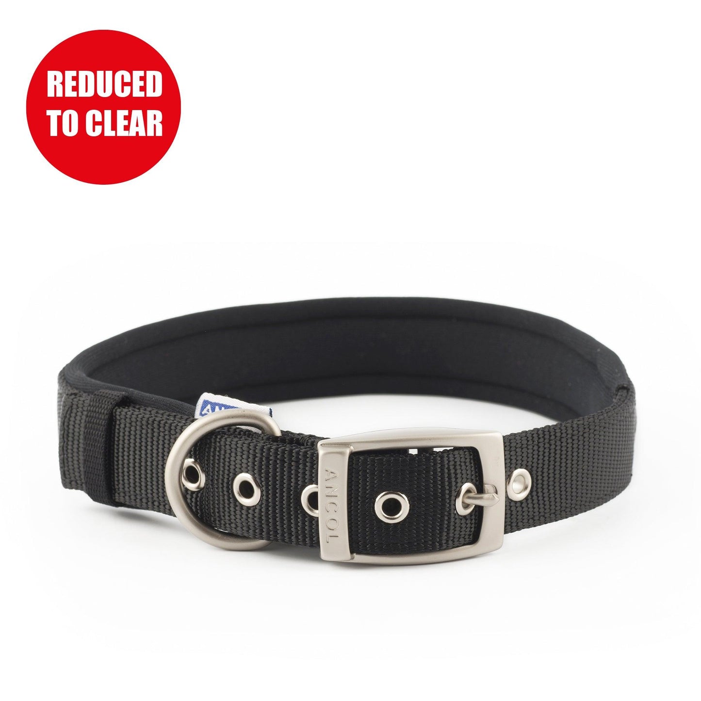 Ancol Padded Nylon Eyelet Collar Black 56-66cm XL