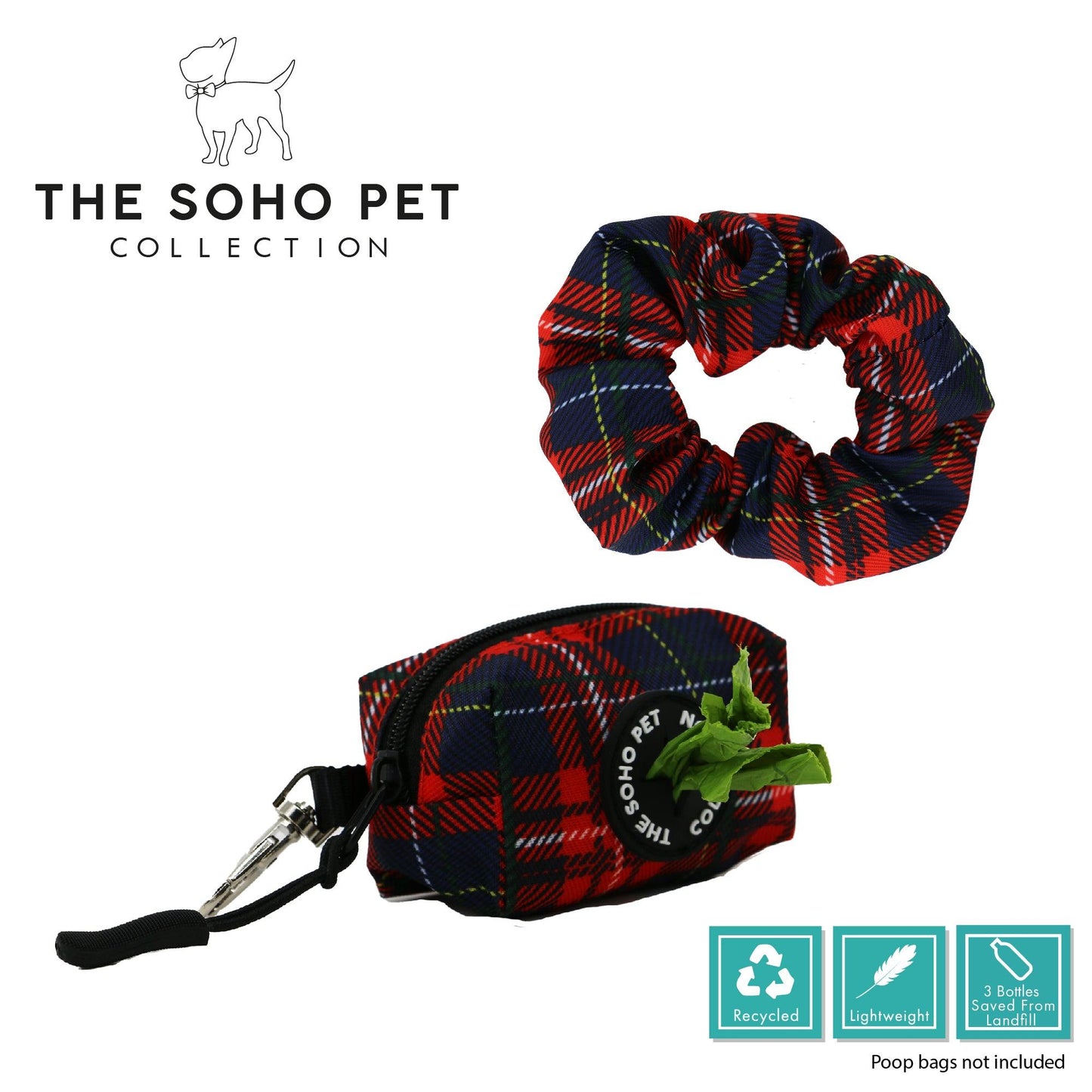 Ancol Tartan Patterned Poop Bag and Scrunchie