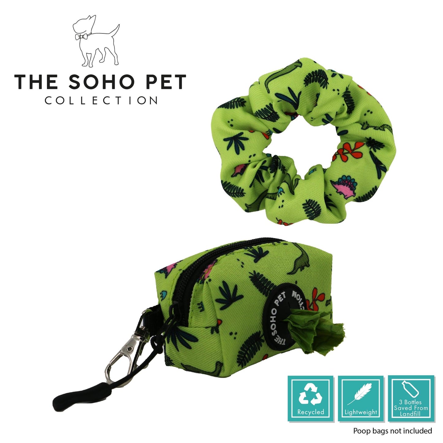 Ancol Dino Patterned Poop Bag and Scrunchie