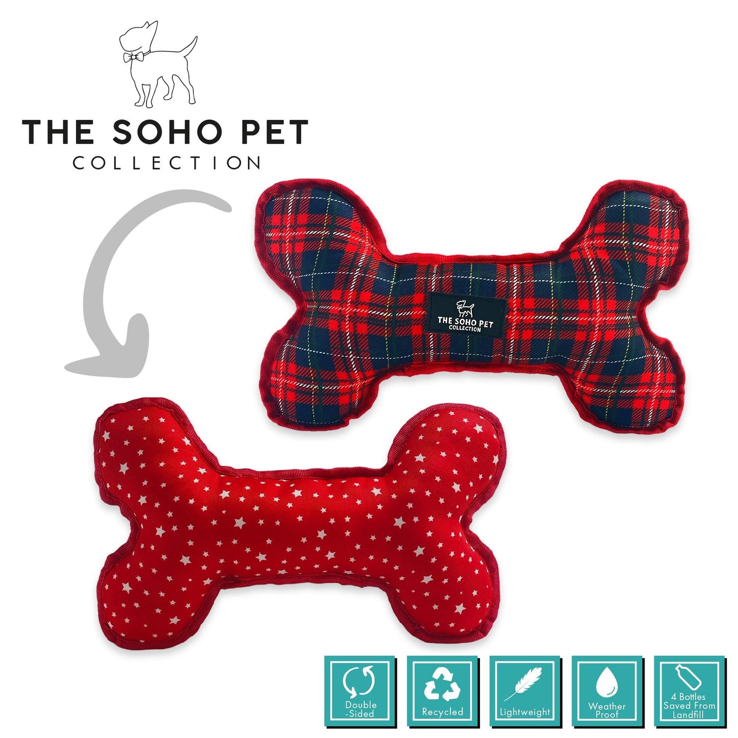 Ancol Tartan/Star Patterned Reversible Bone Toy