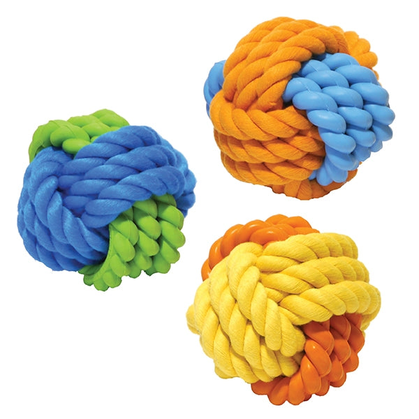 Rosewood tough toys 3.5" Rubber & Rope Ball Asstd