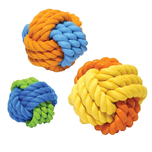 Rosewood tough toys 3.5" Rubber & Rope Ball Asstd