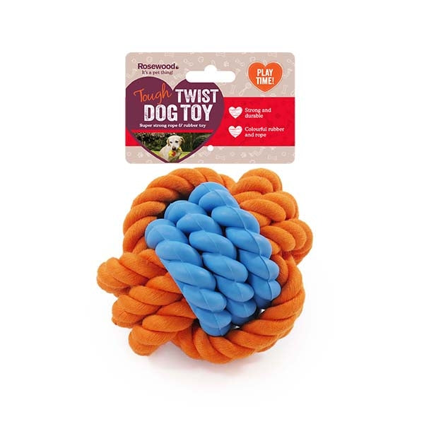 Rosewood tough toys 3.5" Rubber & Rope Ball Asstd