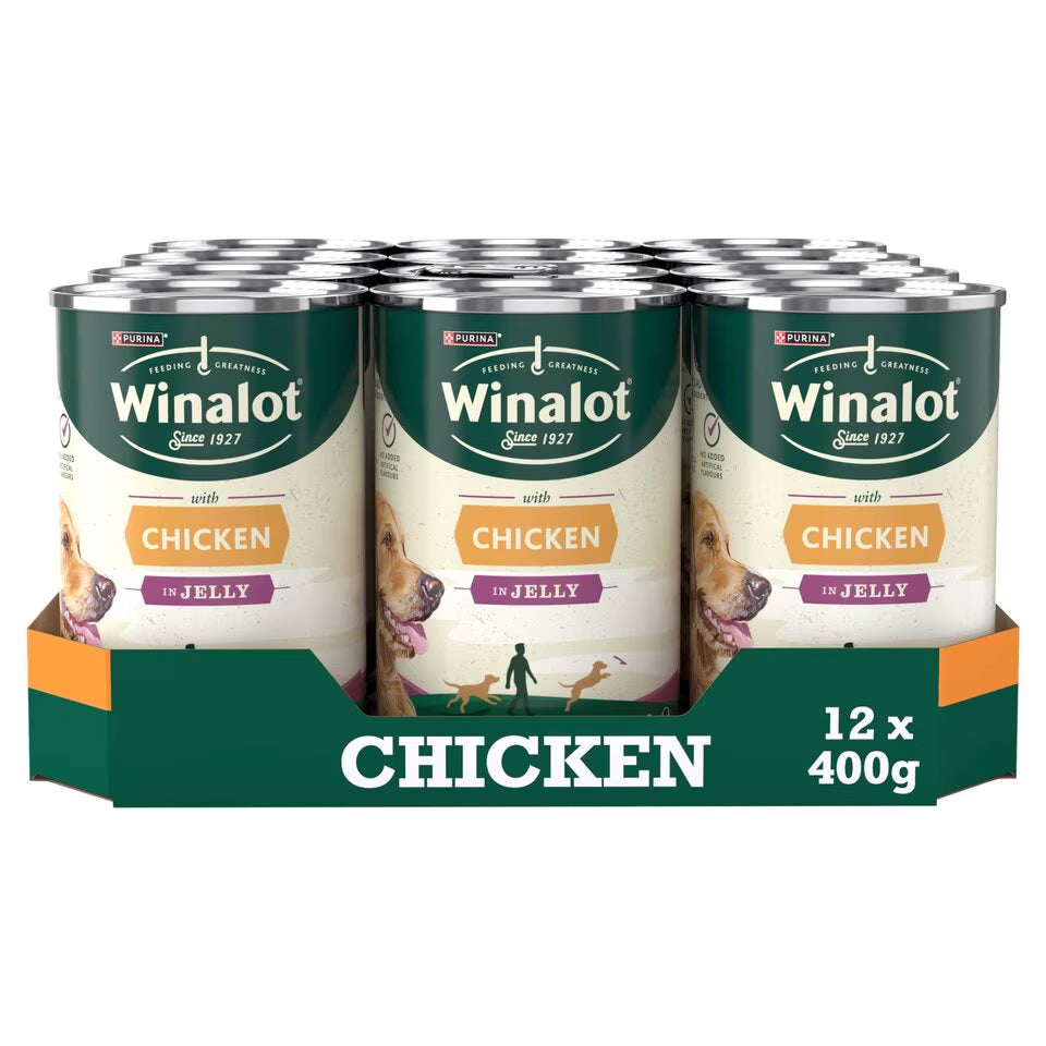 Winalot Adult Wet Dog Food Can with Chicken in Jelly 12x400g