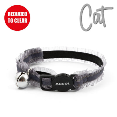 Ancol Velvet Frills Safety Cat Collar Grey