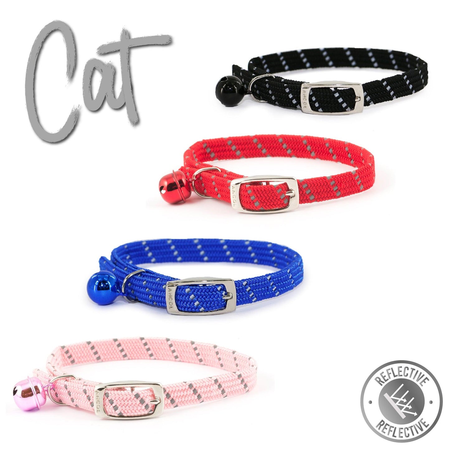 Ancol Softweave Refl Elastic Cat Collar Black