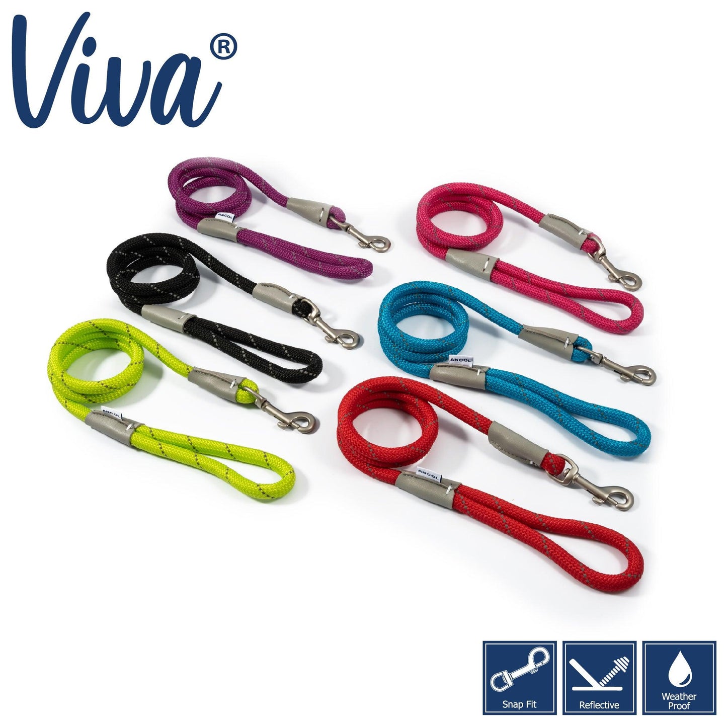 Ancol Viva Rope Lead Reflective Black 1.07mx12mm