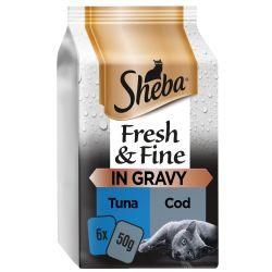 Sheba Fresh & Fine Wet Cat Food Pouches Tuna & Cod in Gravy 6x50g - Ormskirk Pets