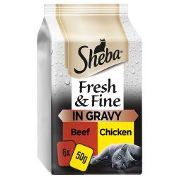 Sheba Fresh & Fine Wet Cat Food Pouches Beef & Chicken in Gravy 6x50g - Ormskirk Pets