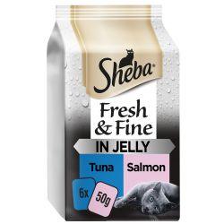 Sheba Fresh & Fine Wet Cat Food Pouches Tuna Salmon In Jelly 6Pk 50G - Ormskirk Pets