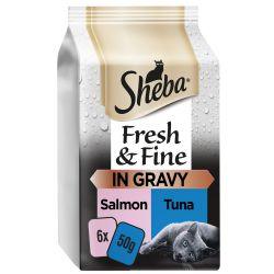 Sheba Fresh & Fine Wet Cat Food Pouches Salmon & Tuna in Gravy 6x50g - Ormskirk Pets