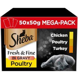 Sheba Fresh & Fine Wet Cat Food Pouches Poultry in Gravy Mega Pack 50x50g - Ormskirk Pets